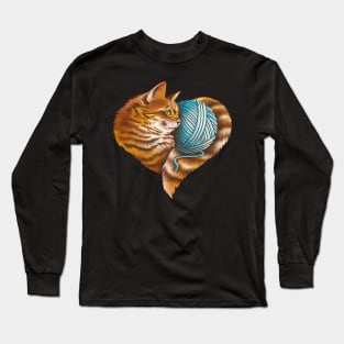 Heart Knitting Kitten Long Sleeve T-Shirt